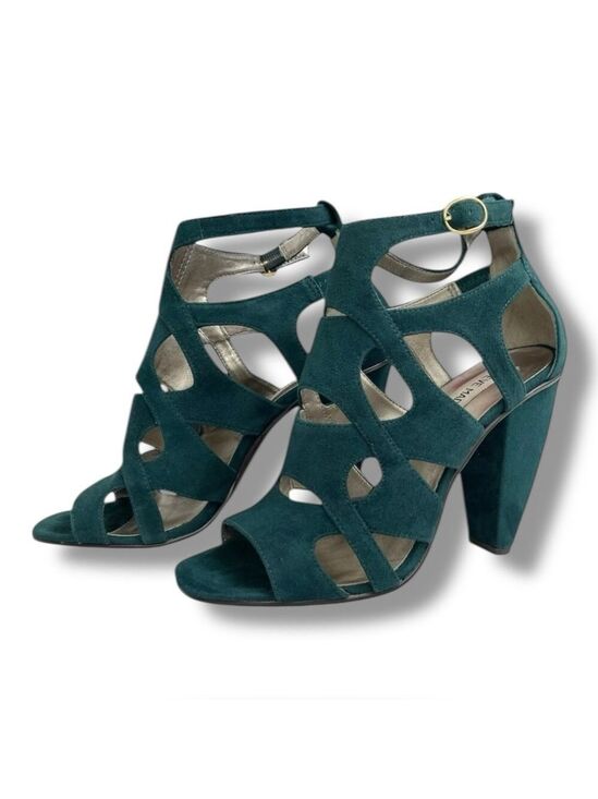 Steve Madden Shoes - Steve Madden Portreit Teal Suede Cutout Criss Cross Block Heel Sandals Size 7M